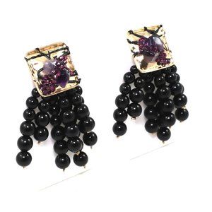 Long Black Earrings Amethyst Gold Plated Purple by